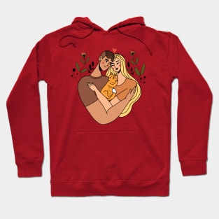 Young family and cat. Really love. Valentine’s Day card Hoodie